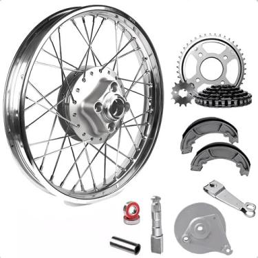 Imagem de Roda Aro Traseira Cg Titan Fan 125 00/08 + Relação/Lona/Rolamentos/Espelho/Espaçador/Braço Freio/Eixo Freio