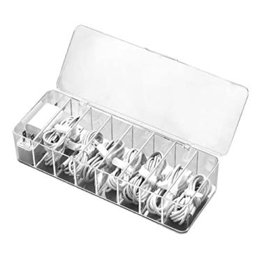Imagem de Caixa organizadora de cabos transparente com 8 compartimentos, estojo organizador de cabos de carregamento USB para escritório em casa