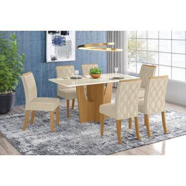 Imagem de Jogo de Mesa Vértice 1600 e 6 Cadeiras Vita Nature/Linho - FdECOR - He