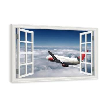Imagem de Arte de parede em tela de janela aberta, impressão natural em tela, "Avião no céu 50.8 cm, decoração de parede de paisagem de janela, decoração de casa moderna. Moldura interna 80x120cm-31x47in