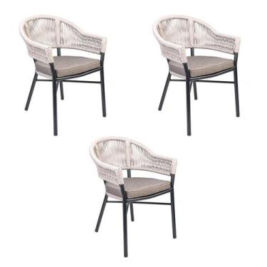 Imagem de Kit 3 Cadeiras Caraíva Base Preta Amêndoa Rivatti