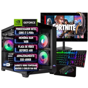 Imagem de PC Gamer Completo Intel Core i7 3.9GHz, RAM 16GB, SSD 480GB, GEFORCE 4GB + Monitor + Kit Gamer + Wi-Fi - ADVANCEDTECH