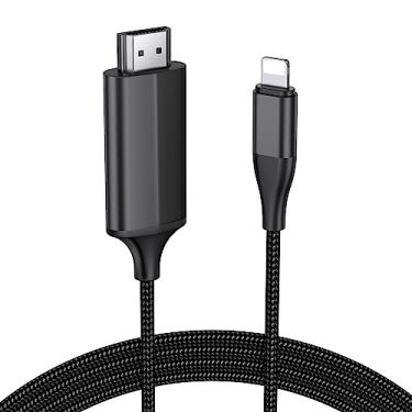 Imagem de lulaven Cabo HDMI para iPhone para TV, conector adaptador de iluminação para HDMI compatível com iPhone14, 13, 12, 11 e saída de TV do YouTube com tela HD 1080p, basta ligar e usar (2,8 m, preto)