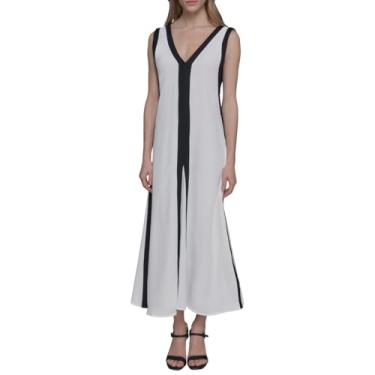 Imagem de KARL LAGERFELD Vestido longo feminino sem mangas em dois tons, Branco macio/preto, 36