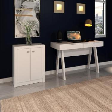 Imagem de Conjunto Escrivaninha com Armário 2 Portas para Escritório Branco TecnoMobili