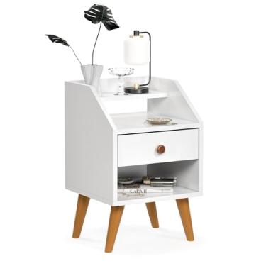 Imagem de Mesa Cabeceira Charme Apoio Lateral Cama Criado Organizador Pequeno Nicho Pé Palito Decoração Quarto Dakota (Branco)