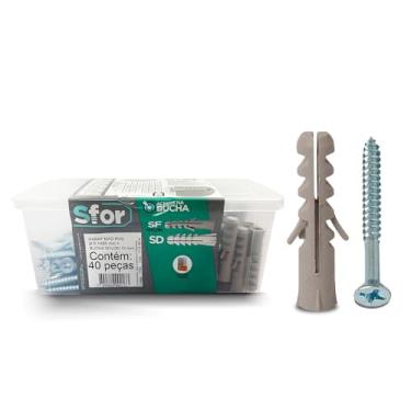 Imagem de SFOR - Bucha SF Nylon 10mm com Parafuso Madeira Phillips 6,1x65 - Kit 80 Peças (40 Buchas + 40 Parafusos) - Ideal para Fixação em Concreto e Tijolo Maciço
