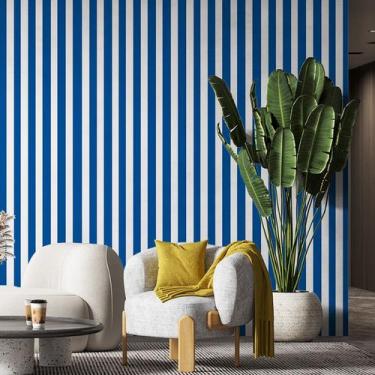 Imagem de Papel De Parede Adesivo Listrado Azul E Branco - GH Papel de Parede, 2