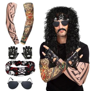 Imagem de Costume BIBARAJM Rocker, 7 peças para homens com peruca e óculos de so