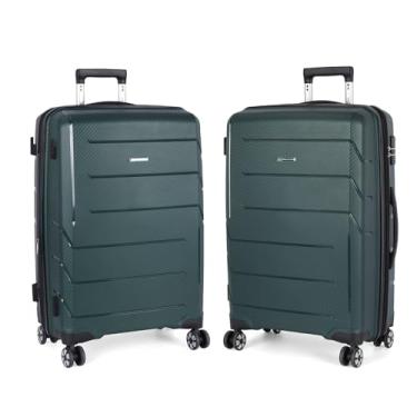 Imagem de Kit de Mala de Viagem 10kg Bordo + 23kg Média + 32kg Grande Polo King com Cadeado Triplo, em Polipropileno, Ziper Expansível, à Prova de Aeroportos (Verde, Kit PMG)