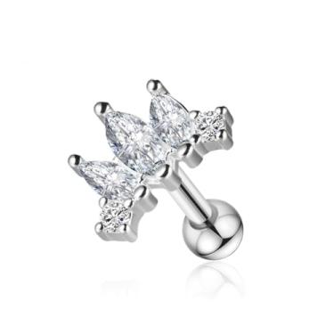 Imagem de FLORA PIERCING MINIBARBELL PRATA 925 PIERCING HELIX CONCH TRIO ZIRCÔNIA CRAVEJADA 1.2X8