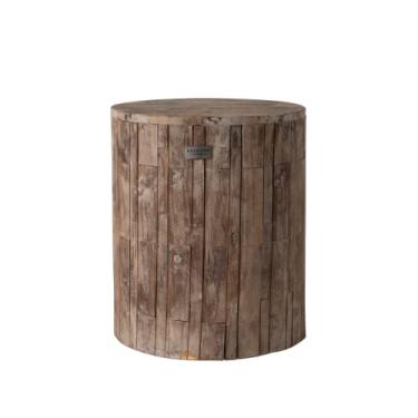 Imagem de Patio Sense 62420 Elyse – Banqueta redonda rústica de madeira para ambientes externos e mesa de canto portátil adaptável, ideal para entretenimento, jardinagem e decoração - acabamento pátina