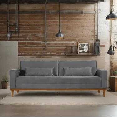 Imagem de Sofá Living Elegante Valência 2,20mt C/base Madeira- Veludo Cinza