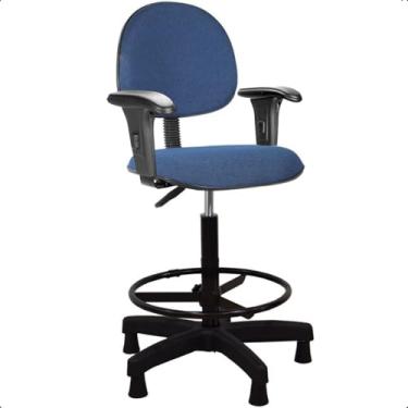 Imagem de Cadeira de Escritório Azul Caixa Alta Executiva Aro Aço com Sapata Fixa e Braço Fixo Revestida em Tecido JSerrano Espuma D45 - Home Gourmet