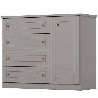 Imagem de Comoda 1 Porta 4 Gavetas 126 Cm Americana Cinza Henn Cinza