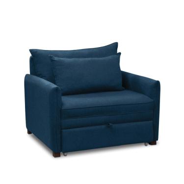 Imagem de Poltrona Cama Retrátil Solteiro com Rodízio Cloe Bouclê Azul Marinho E03 - D`Rossi