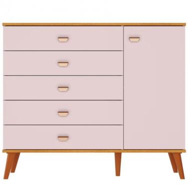 Imagem de Cômoda Infantil Bartira Ternura Com 5 Gavetas E 1 Porta Rosa Wood