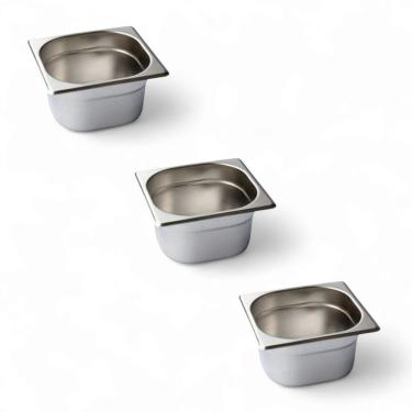 Imagem de Kit 3 Cubas Gastronômica Inox Gn 1/6 100mm Sem Alça Prateada