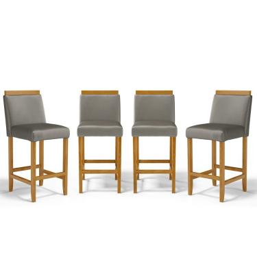 Imagem de Kit Com 4 Banquetas Eloá Madeira Maciça Assento Estofado Para Bancada Veludo Chumbo 109