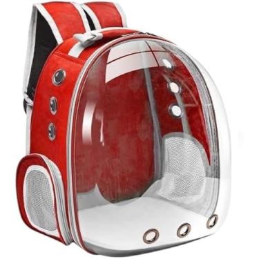 Imagem de Mochila de Transporte para Pets com Visor Panorâmico – Bolsa Astronauta Ventilada para Cães e Gatos | Conforto e Segurança em Passeios (Vermelho)