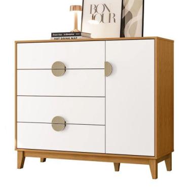 Imagem de Cômoda Sapateira Ipê com 4 Gavetas Albatroz, Cinamomo/Branco