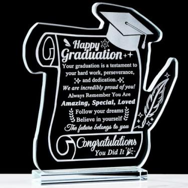Imagem de YWHL Presentes de formatura para ele, classe de 2024, presentes inspiradores para ensino médio, mestrado, pHD, presente de formatura feliz para mulheres e homens, placa de vidro para graduação