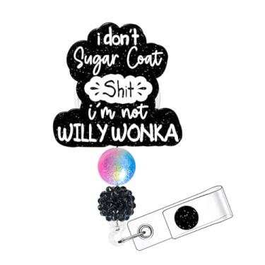 Imagem de Horee Carretel de crachá retrátil com clipe jacaré, porta-cartão de identificação de enfermeira de acrílico com glitter, design engraçado brilhante preto (humor preto - 1)