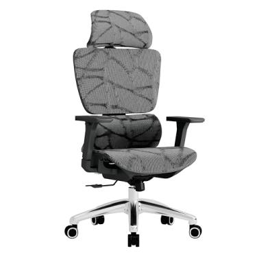 Imagem de YonderSageTech Cadeira de escritório de malha ergonômica T1 com suporte lombar, cadeira de computador de encosto alto com encosto de cabeça 4D e apoios de braço 3D, cadeiras de mesa grandes e altas