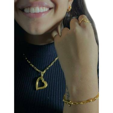 Imagem de Kit Banho A Ouro 18K: Feminino Cordão Pingente, Anel, Brinco