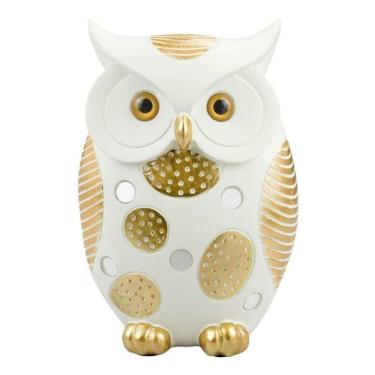 Imagem de Enfeite Rack Decoração Coruja Branca E Dourada Pequena 16cm