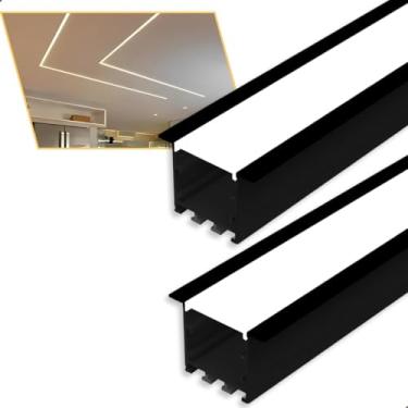 Imagem de Perfil de LED Embutir 56x35mm Alumínio Preto 2m para Sanca e Gesso - Acabamento Elegante