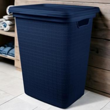 Imagem de Cesto Organizador de Roupa Suja Com Tampa em Plástico Juta 45 Litros Multiuso(AZUL MARINHO)