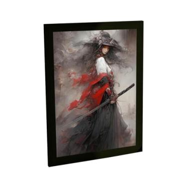 Imagem de Quadro Decorativo Anime Mulher Samurai Ilustração Decoração Poster Quarto Sala