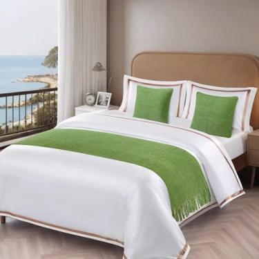 Imagem de WMLTZFUS Corredores de cama de malha de cor pura, moderno simples e elegante para cama king size, mantas de cama macias sem desbotamento para decoração de corredor do pé da cama - verde claro||230 ×