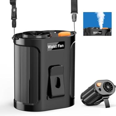 Imagem de Ventilador de cintura portátil com spray de névoa, clipe para ventilador de névoa, cinto vestível, corpo de camisa, portátil, recarregável, operado por bateria, 5 velocidades de resfriamento para