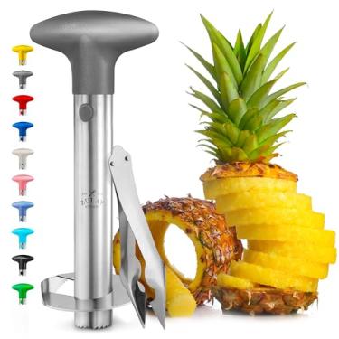 Imagem de Zulay Kitchen - Cortador de abacaxi e fatiador de abacaxi – Cortador de aço inoxidável para facilitar a remoção e fatiamento do núcleo – Fatiador e cortador de abacaxi super rápido poupa tempo – Cinza ardósia