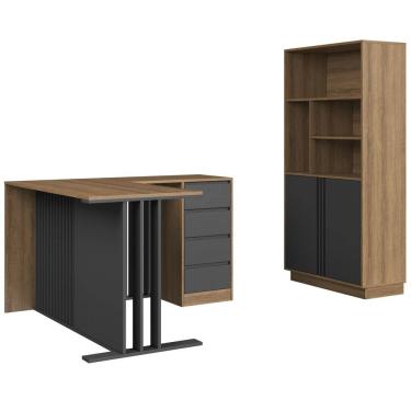Imagem de Mesa Em L E Armario Para Escritorio Office CM4001 Mell Grafite FAEM