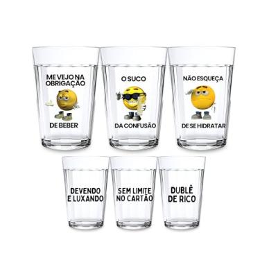 Imagem de Jogo 3 Copos Americano 190ml Estampado Emoji Decorado Com Frases Meme Chopp Cerveja Café Suco Agua (EMOJI)