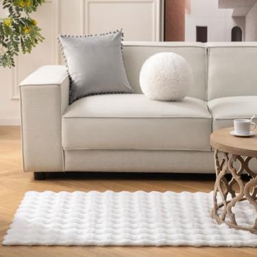 Imagem de Ashler Tapete de pele de coelho sintético para o Natal, tapete de área de corredor macio e fofo branco de 9,5 x 1,5 m, retangular, lavável à máquina, tapete felpudo para sala de estar, quarto, berçário - em forma de bolha 3D