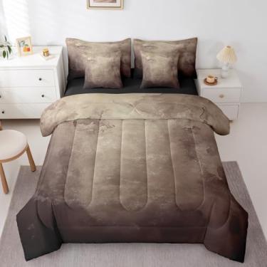 Imagem de Erosebridal Conjunto de edredom casal abstrato marrom e preto, 7 peças, arte em aquarela dégradé em uma bolsa, para crianças, meninas, meninos, conjunto de lençol com elástico ombré, tie dye fumê