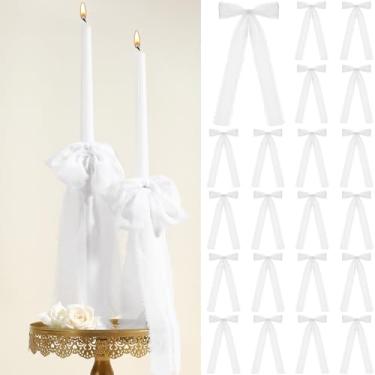 Imagem de Luinabio 24 peças de decoração de castiçal laço grande laço fita presente multiuso decorações coquete para festa de casamento decoração de chá de bebê, 24 cm (branco)