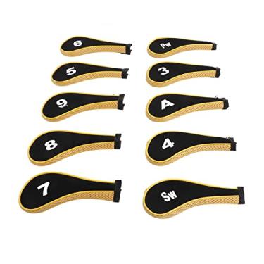 Imagem de Drfeify 10 PCS Golf Iron Head Chead Conjunto Com Zíper - Cabeças de Campo de Golfe Robustas Com Amplo Design de Abertura para Facilitar o Uso (Amarelo)
