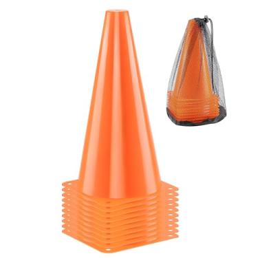Imagem de BiAnYC Conjunto de 10 cones de trânsito de treinamento esportivo de plástico de 32 cm (laranja)