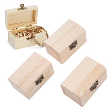 Imagem de POCREATION 3 Peças Caixa de Tesouro de Madeira Não Acabada Pequena Organizador de Joias de Madeira para Anel Bracelete Trinque, Dobradiça Resistente e Fecho de Fivela, Caixa de Artesanato