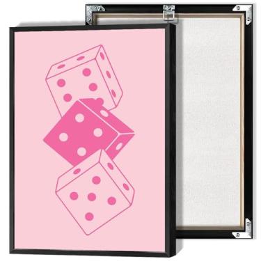 Imagem de Arte de parede de dados vintage rosa choque aquarela estética impressão de dados pintura Preppy Gril pôster minimalista bonito quarto de menina decoração de casa para bar carrinho banheiro quarto sala