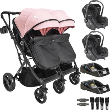 Imagem de Carrinho Kiddo para Gemeos com 2 Bebe Conforto 2 Base Vox II Rosa