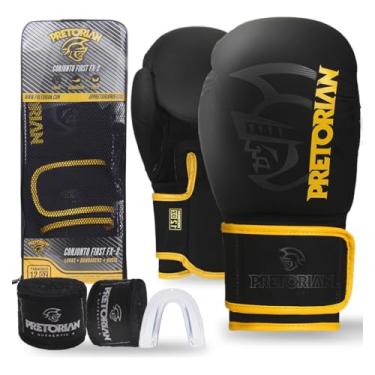 Imagem de Kit Luva de Boxe e Muay Thai FX2 Pretorian - Preto/Amarelo - 14 Oz
