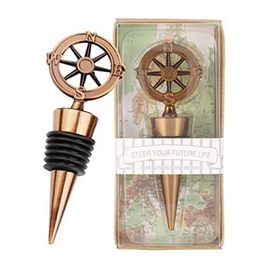 Imagem de Rolha de vinho decorativa de liga metálica bússola para garrafa de vinho mantém o vinho fresco, com caixa de presente, lembranças de presentes de casamento para convidados futuros (cobre)