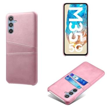 Imagem de Capas Compatível com Samsung Galaxy M35 5G,Caso de couro PU-Tampa de telefone a prova de choque com 2 slots de cartão,Proteção anti-impressão digital e anti-gota-Pink