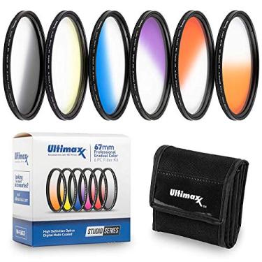 Imagem de Kit profissional de filtro de cor gradual de seis peças Ultimaxx de 62 mm (laranja, amarelo, azul, roxo, vermelho, cinza) para lente de câmera com rosca de filtro de 62 mm e bolsa de filtro protetora
